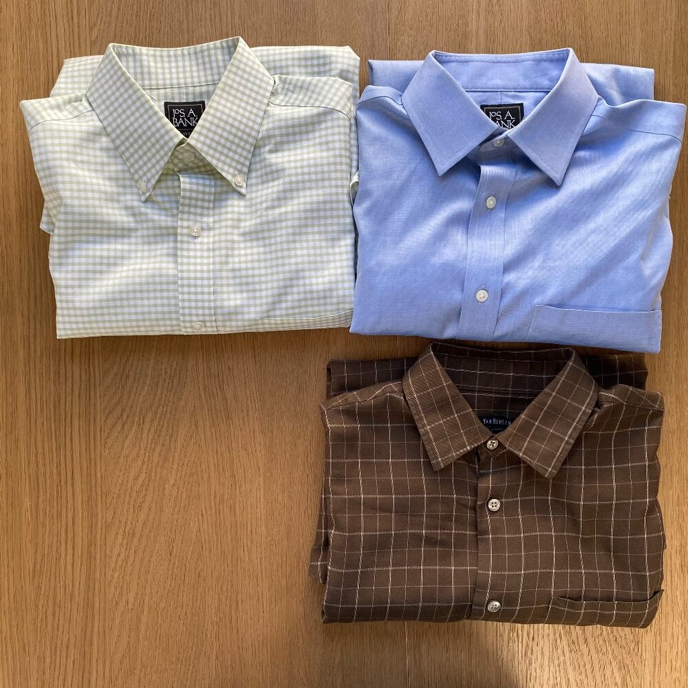 Lot of 3 Slim Fit Dress Shirts Jos A Bank Van Heusen Size 15/S